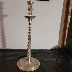 Silver Pewter Chunky Swirl Twisted Spiral Silver Candlestick Holders 20.5"